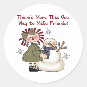 Sneeuwman Making Friends Ronde Sticker
