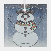 Sneeuwman met achtergrond - glazen ornament