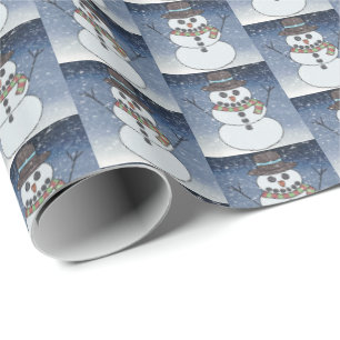 Sneeuwman met achtergrond - Inpakpapier
