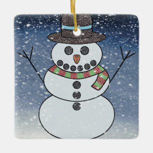 Sneeuwman met achtergrond - keramische kerstbal keramisch ornament