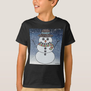 Sneeuwman met achtergrond (levendig) - Jongens Bas T-shirt