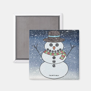 Sneeuwman met achtergrond - magneet