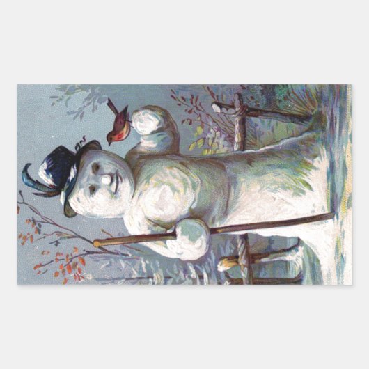 Sneeuwman met Bird en Top Hat  Sticker (Voorkant)