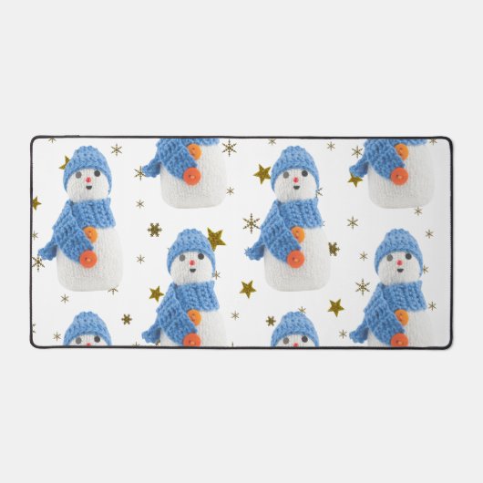 Sneeuwman met blauw pet en sjaal bureaumat (Voorkant)