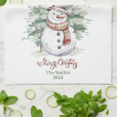 Sneeuwman met bomen Gepersonaliseerde Keuken Handd Theedoek (Gevouwen)