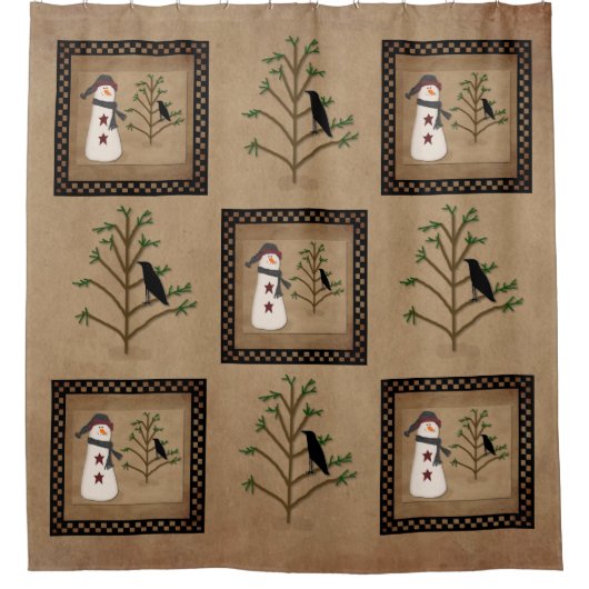 Sneeuwman met boom douchegordijn (Voorkant)