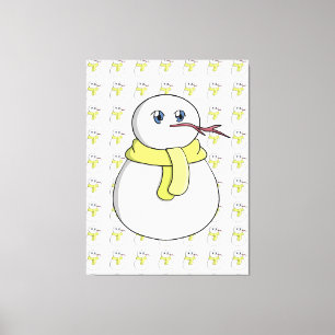 Sneeuwman met een gele sjaal canvas afdruk