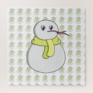Sneeuwman met een gele sjaal legpuzzel