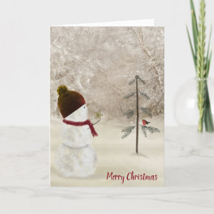 Sneeuwman met een gouden kerstster feestdagen kaart