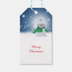 Sneeuwman met een groene sjaal cadeaulabel