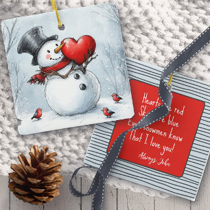 Sneeuwman met een Groot Hart & Gedicht Keramisch Ornament