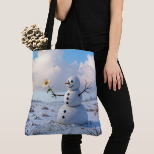 Sneeuwman met een witte margriet draagtas