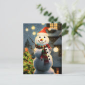 Sneeuwman met geschenken briefkaart (Staand voorkant)