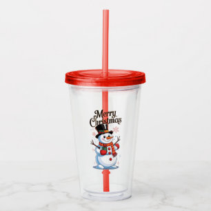 Sneeuwman met glimlach acryl drinkbeker