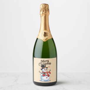 Sneeuwman met glimlach sparkling wijnetiket