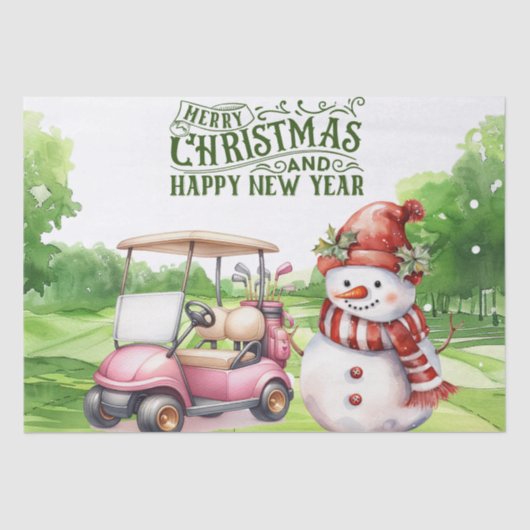 Sneeuwman met golf-thema kerstcadeau tissuepapier (Voorkant)
