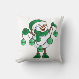 Sneeuwman met groene sjaal   Grappig kerstcadeau Kussen