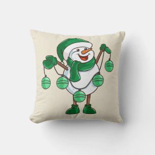 Sneeuwman met groene sjaal   Grappig kerstcadeau Kussen