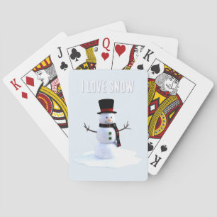 Sneeuwman met hoed en sjaal. Ik hou van sneeuw Pokerkaarten