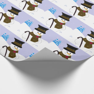 Sneeuwman met hoge hoed en wandelstok cadeaupapier