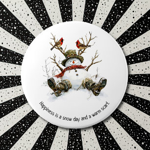 Sneeuwman met Kardinalen Ronde Button 6,0 Cm