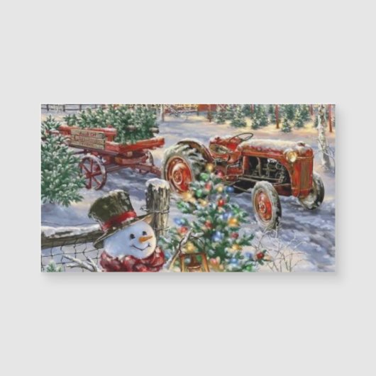 Sneeuwman met Kerstboom en Tractor Magnet (Voorkant)