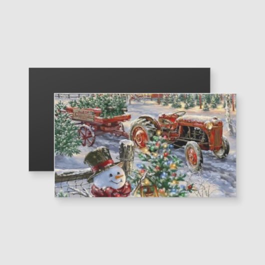 Sneeuwman met Kerstboom en Tractor Magnet (Voorkant / Achterkant)