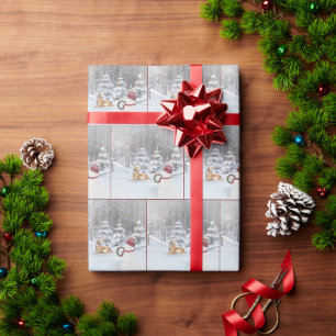 Sneeuwman Met Kerstkrans voor een Hert Cadeaupapier