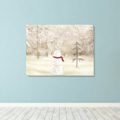 Sneeuwman met Kerstster Canvas Afdruk (Insitu (Houten vloer))