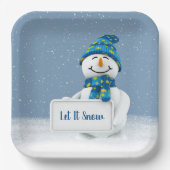 Sneeuwman met LET IT SNOW Sign Papieren Bordje (Voorkant)