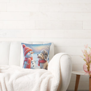 Sneeuwman met puppy kussen