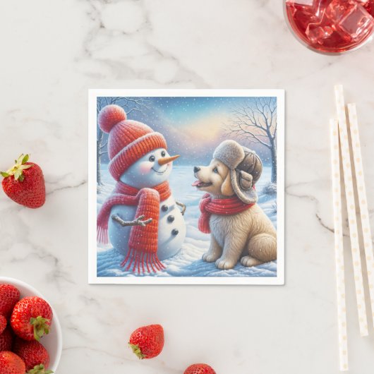 Sneeuwman met puppy servet (Insitu)