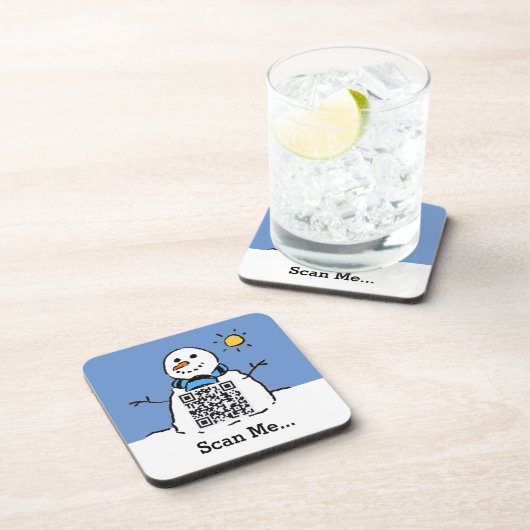 Sneeuwman met QR-code Bier Onderzetter (Rechterzijde)