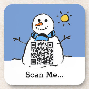 Sneeuwman met QR-code Bier Onderzetter