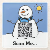 Sneeuwman met QR-code Glazen Onderzetter (Voorkant)