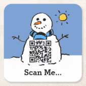 Sneeuwman met QR-code Vierkante Kartonnen Onderzetter (Voorkant)