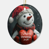 Sneeuwman met Rode Hart Gepersonaliseerd Ornament (Links)