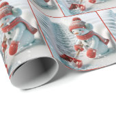 Sneeuwman met rode schop cadeaupapier (Rol Hoek)