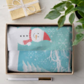 Sneeuwman met rood Pet en sjaal en sneeuwbomen Tissuepapier (Geschenk)