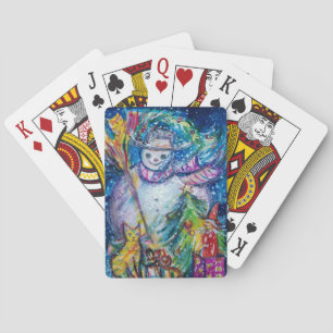SNEEUWMAN MET SPEELGOED POKERKAARTEN