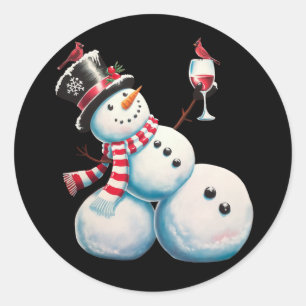Sneeuwman met wijn Kerst Grappig Kerstcadeau Ronde Sticker