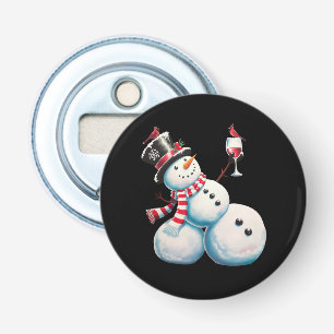 Sneeuwman met wijn Kerstmis Grappig Kerstcadeau Button Flesopener