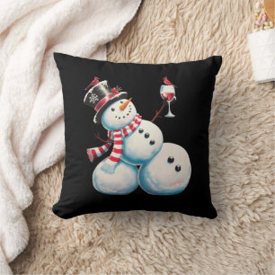 Sneeuwman met wijn Kerstmis Grappig Kerstcadeau Kussen