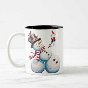 Sneeuwman met wijn Kerstmis Grappig Kerstcadeau Tweekleurige Koffiemok