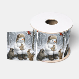 Sneeuwman met winter bosdieren grosgrain lint
