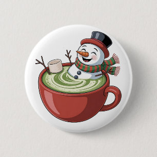 Sneeuwman op Matcha Badkuip Grappig Kerstmis Ronde Button 5,7 Cm