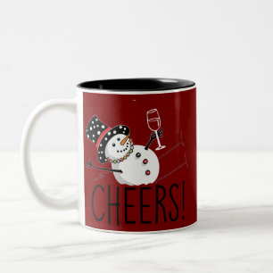 Sneeuwman proost wijn Kerstmis Grappig Kerstmis Wi Tweekleurige Koffiemok