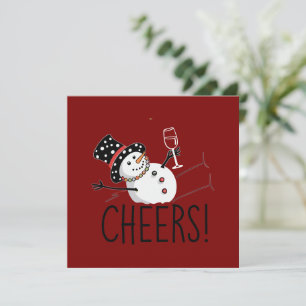Sneeuwman proost wijn Kerstmis Grappige Kerstmis W Feestdagenkaart