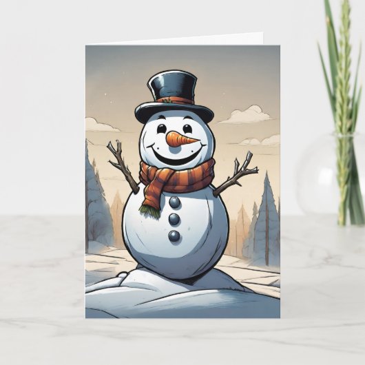 Sneeuwman Retro Concept Art Vouw Kerstkaart Feestdagen Kaart (Voorkant)