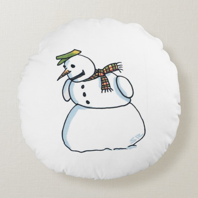 Sneeuwman rond rood poly kussen (Voorkant)